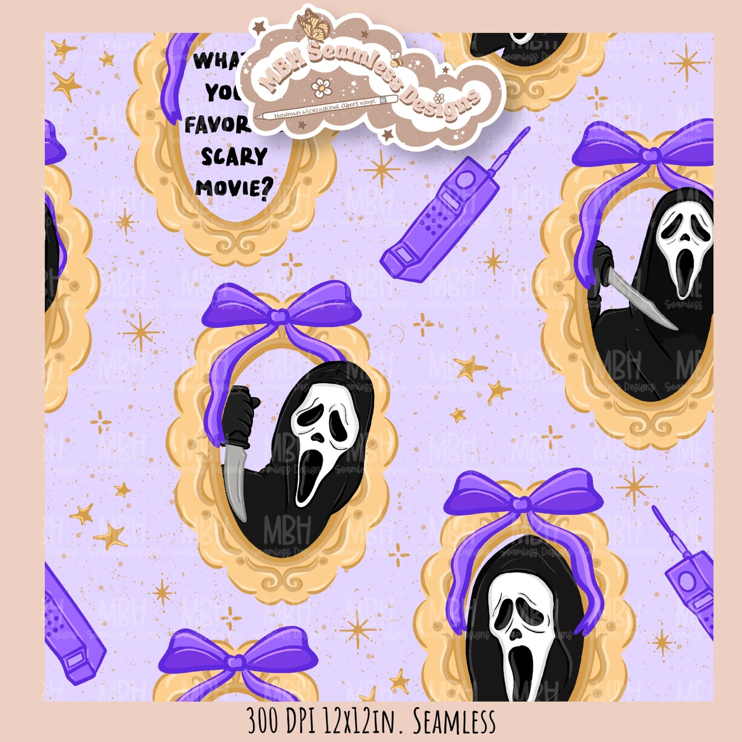 Ghostface Coquette Frames Seamless Pattern • PNG • Assorted Colorway Options
