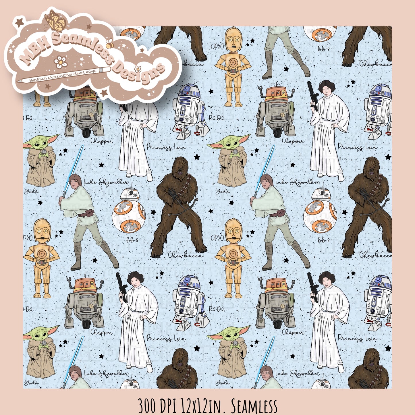 Star Wars Names Seamless Pattern MULTIPLE COLORWAYS