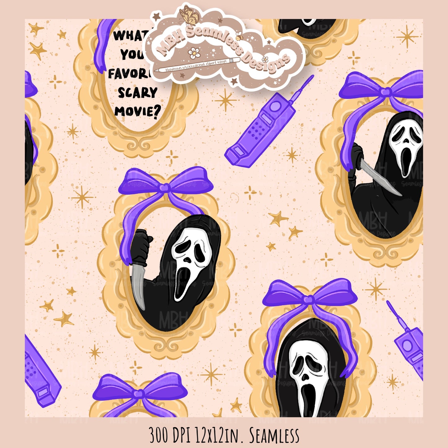 Ghostface Coquette Frames Seamless Pattern • PNG • Assorted Colorway Options