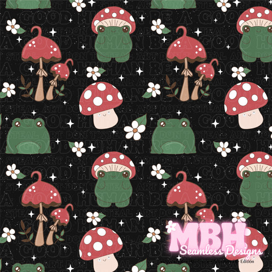 Cottagecore Toadstools Assorted Colorways Seamless Pattern