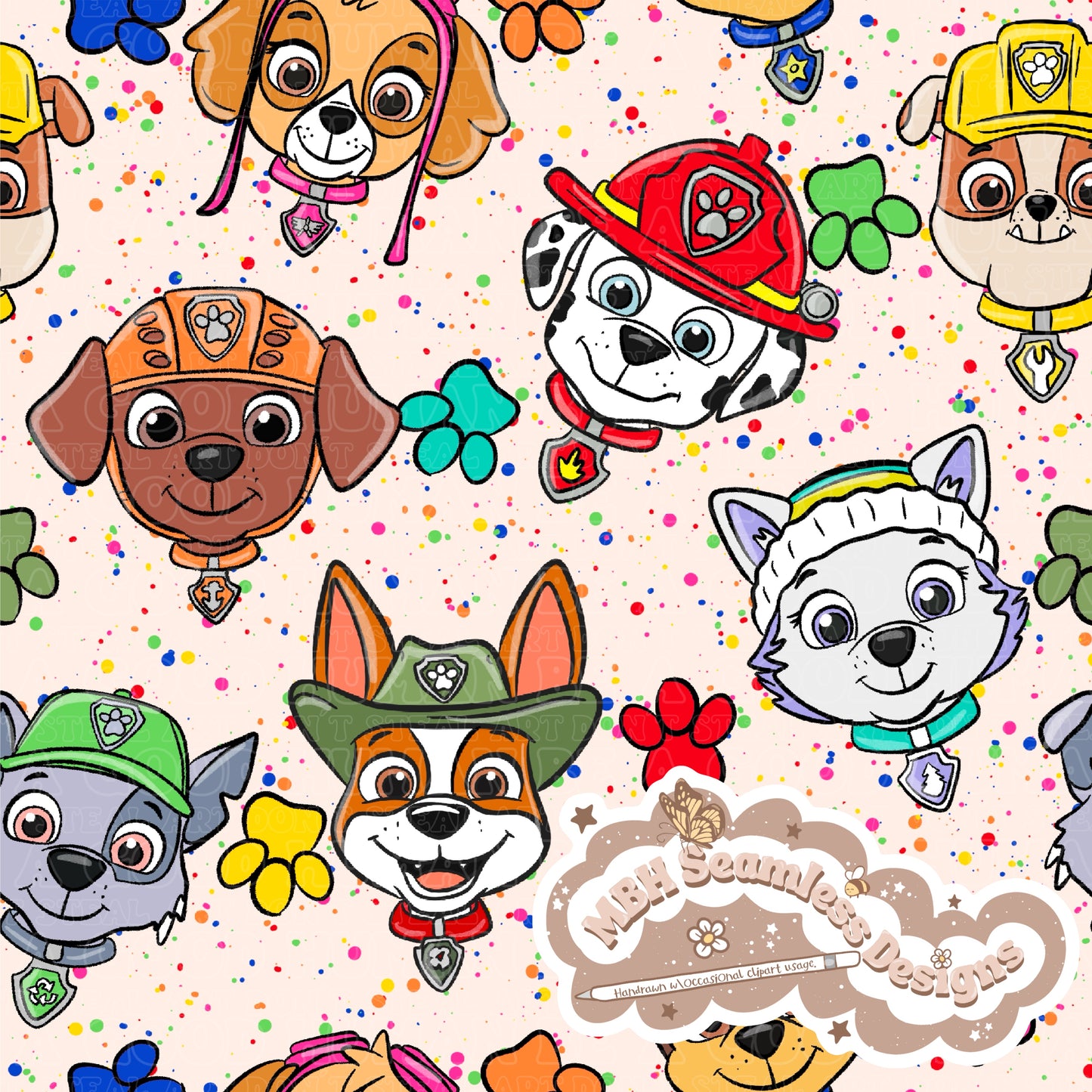 Paw Patrol Spex Seamless Pattern & PNG MULTIPLE COLORWAYS