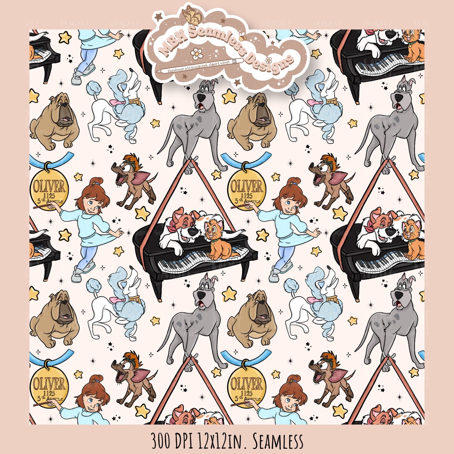 Starry Oliver and Friends Seamless Pattern // PNG //Multiple Colorway Options