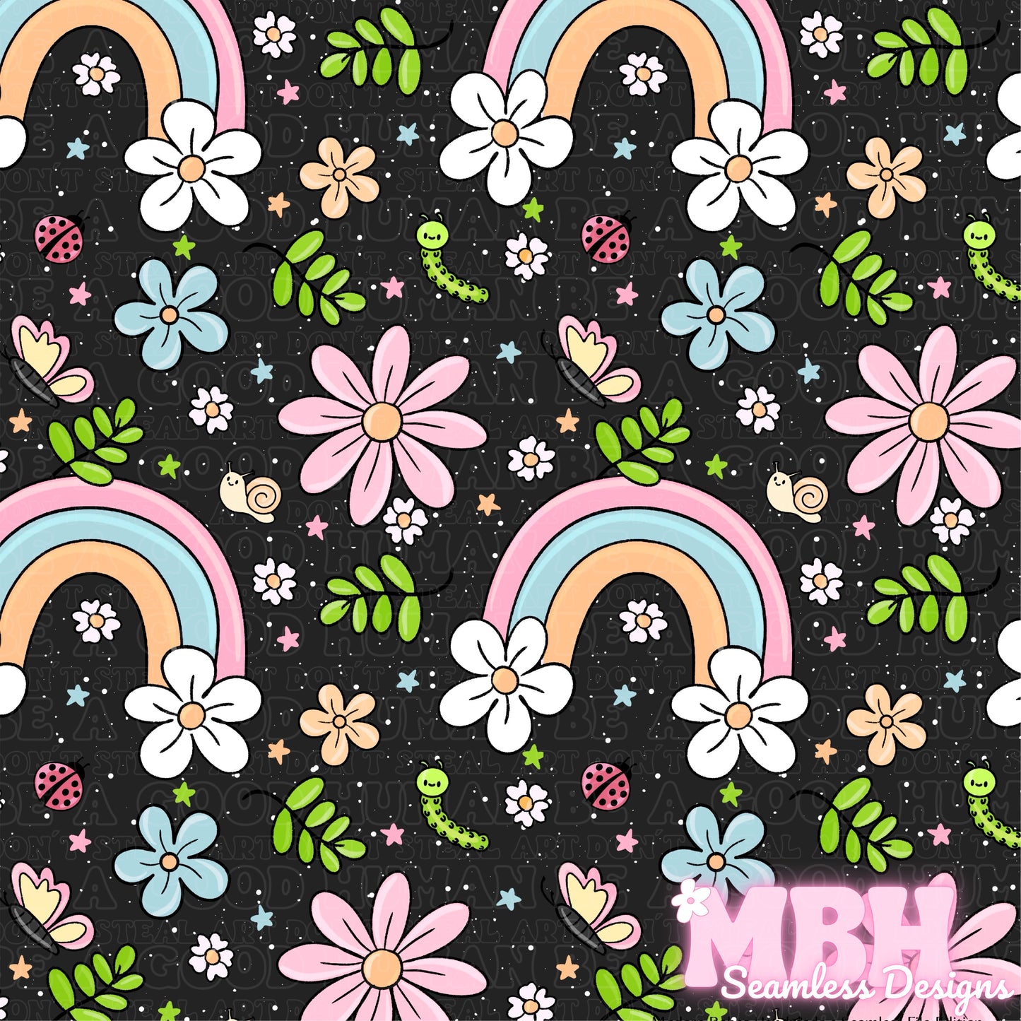 Rainbow Floral Bugs Seamless Pattern MULTIPLE COLORWAYS