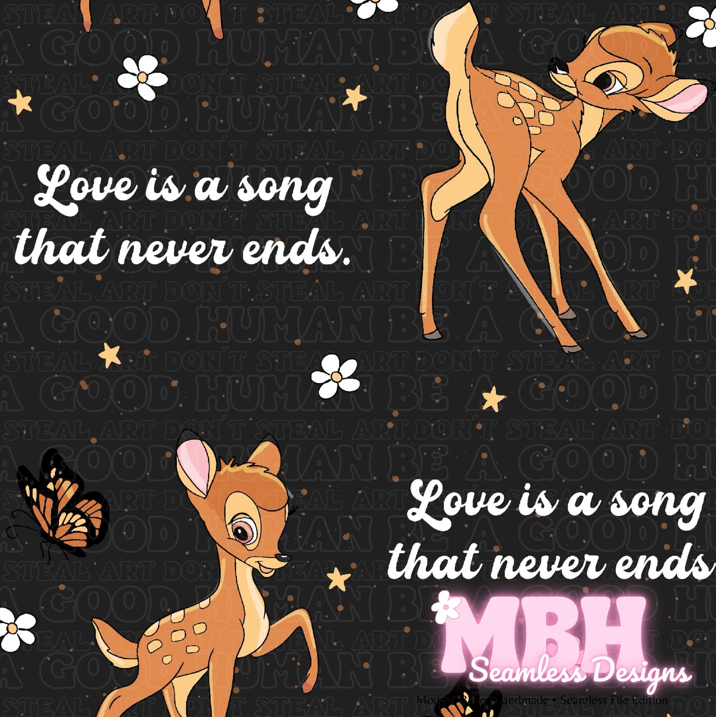 Bambi Quote Seamless Pattern Assorted Colorways