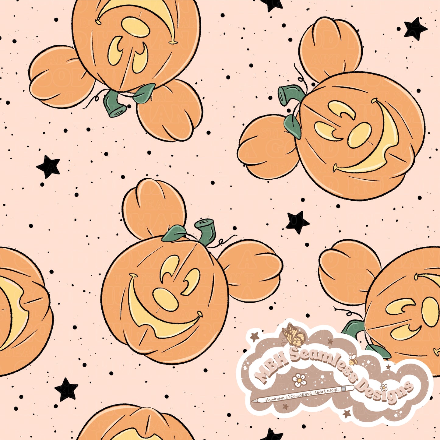 Starry Mouse Jack o Lanterns Seamless Pattern MULTIPLE COLORWAYS