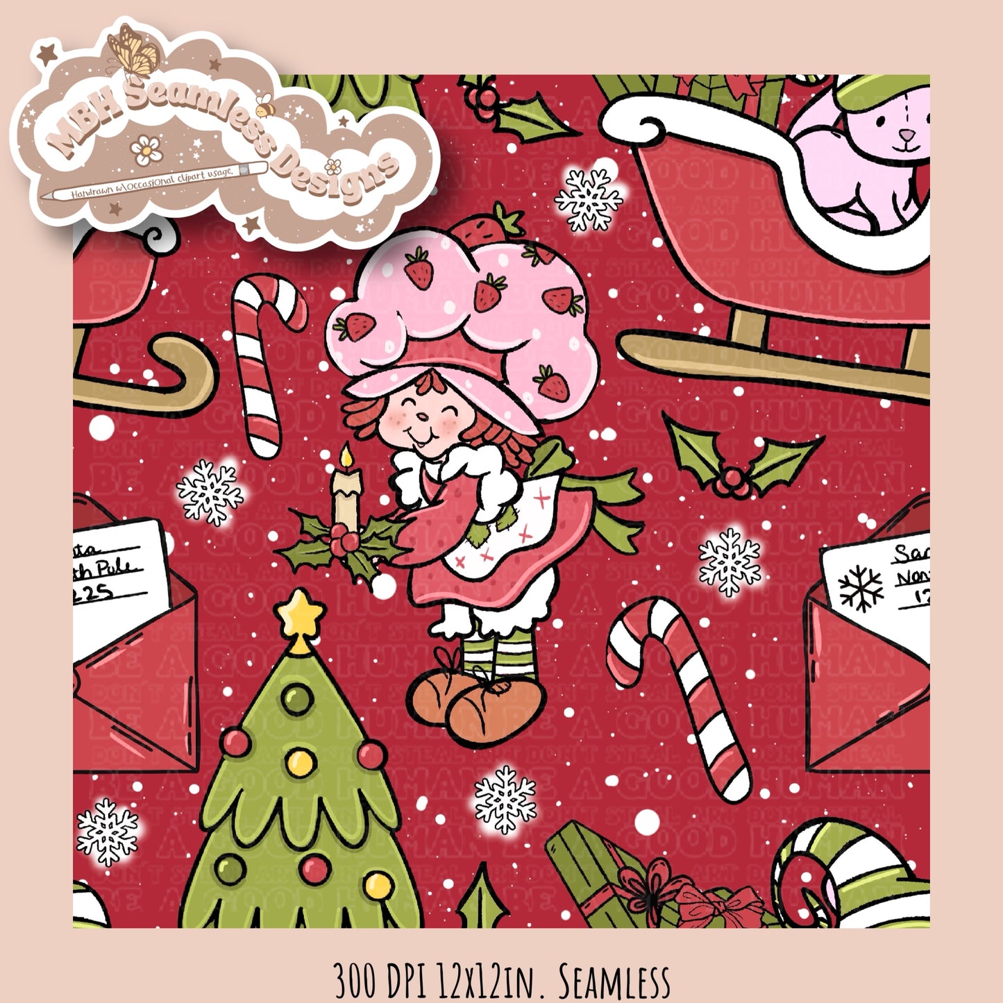 Christmas Strawberry Shortcake Seamless & PNG MULTIPLE COLORWAYS