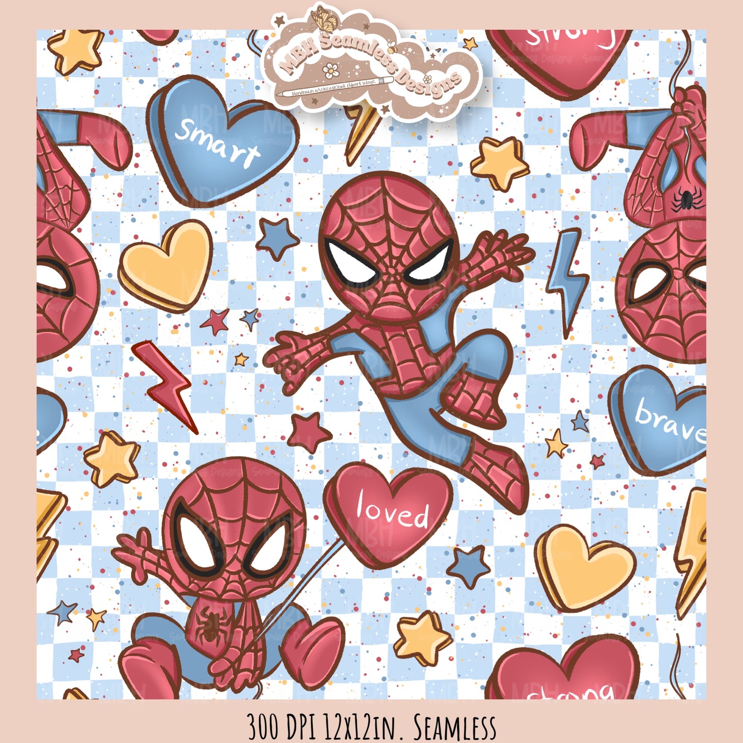 Spider Hero Valentine Seamless Pattern // PNG // Assorted Colorways