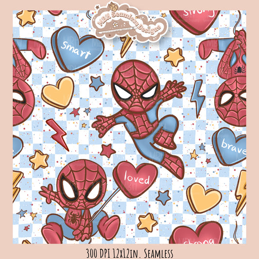 Spider Hero Valentine Seamless Pattern // PNG // Assorted Colorways
