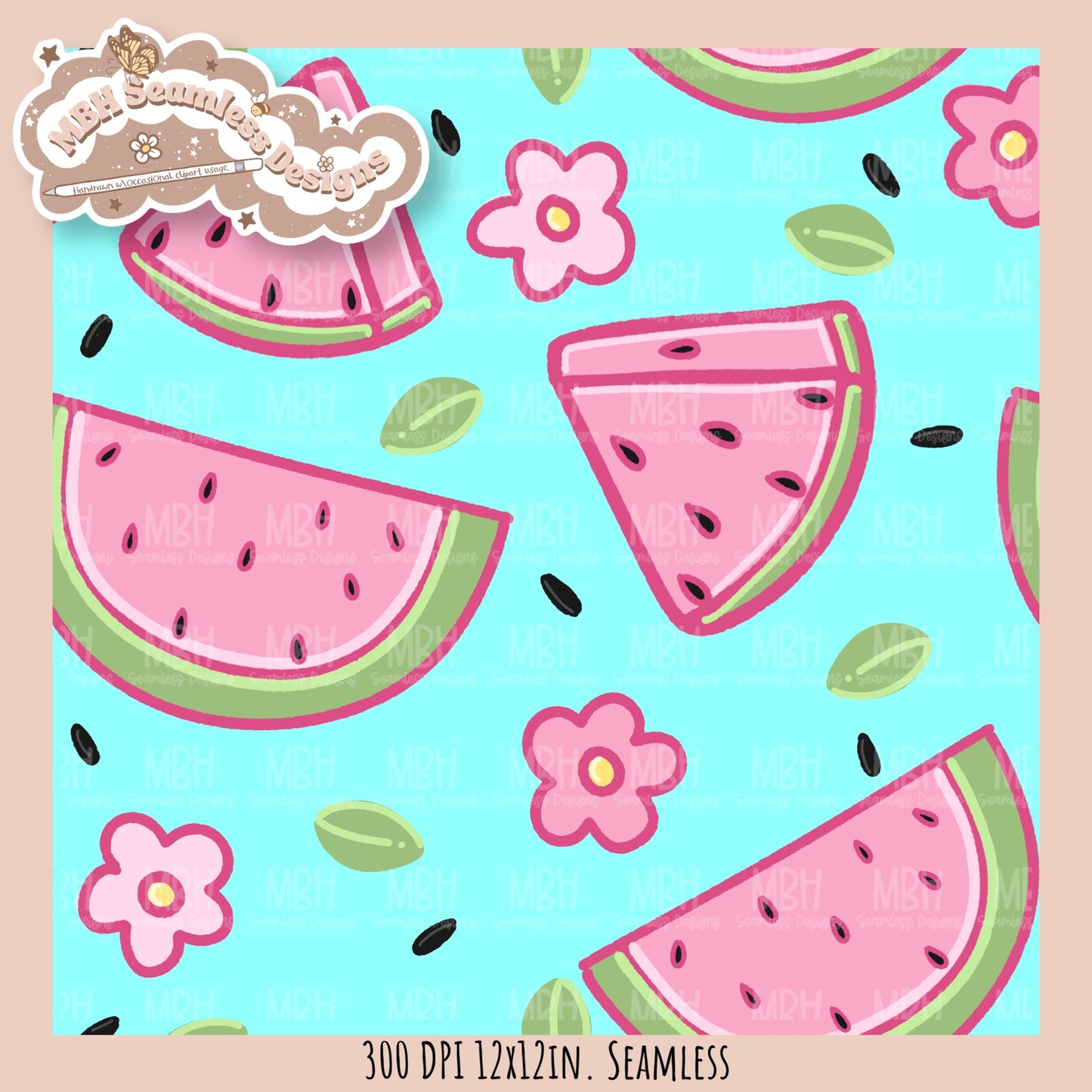Watermelon Floral Seamless Pattern • Multiple Colorways