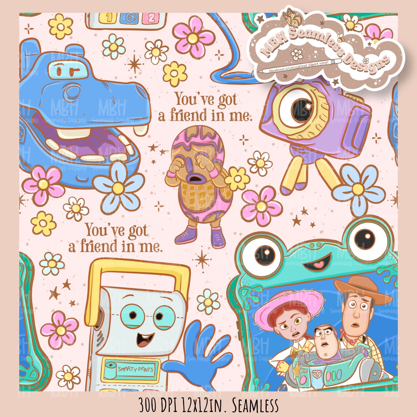 Boho Toys5 Seamless Pattern // SUB PNG // Multiple Colorway Options
