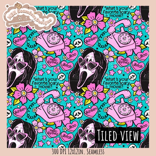Glitter Tattoo Floral x Ghostface Seamless Pattern // PNG //Multiple Colorway Options