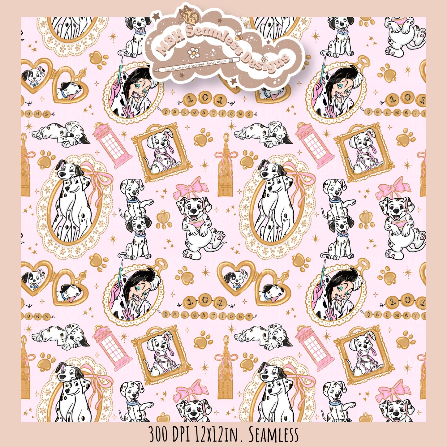 Dalmatian Charms Seamless Pattern // PNG // Multiple Colorway Options