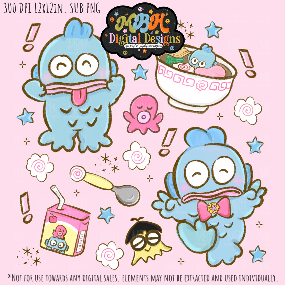 Hangyodon Seamless Pattern // PNG // Assorted Colorways