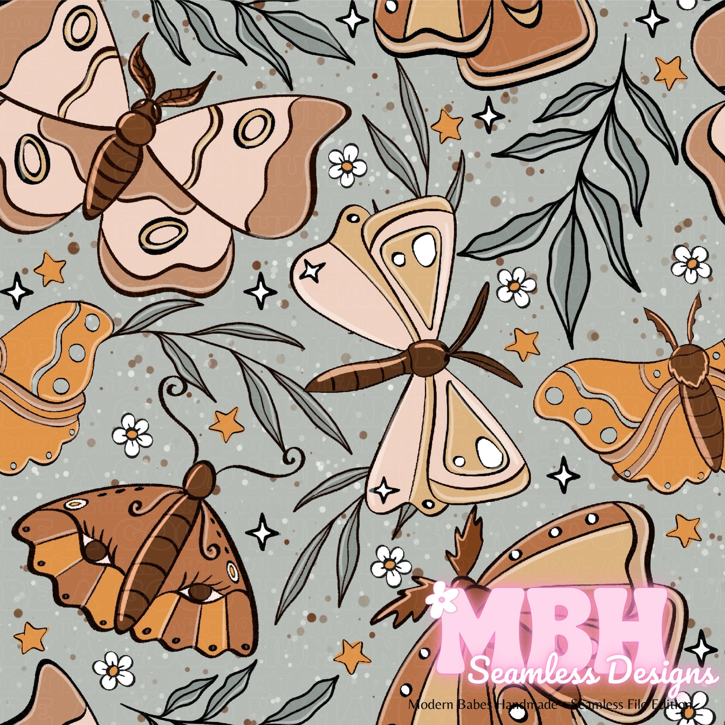 Bohemian Moths Seamless Pattern MULTIPLE COLORWAYS