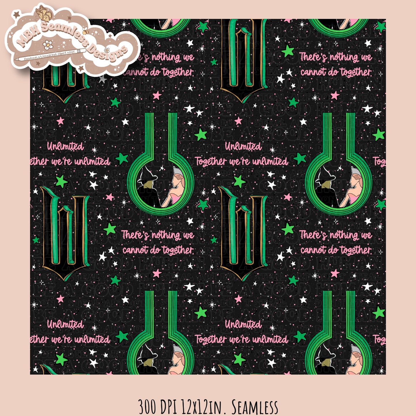 Wicked Unlimited Lyrics Seamless Pattern Multiple Colorway Options