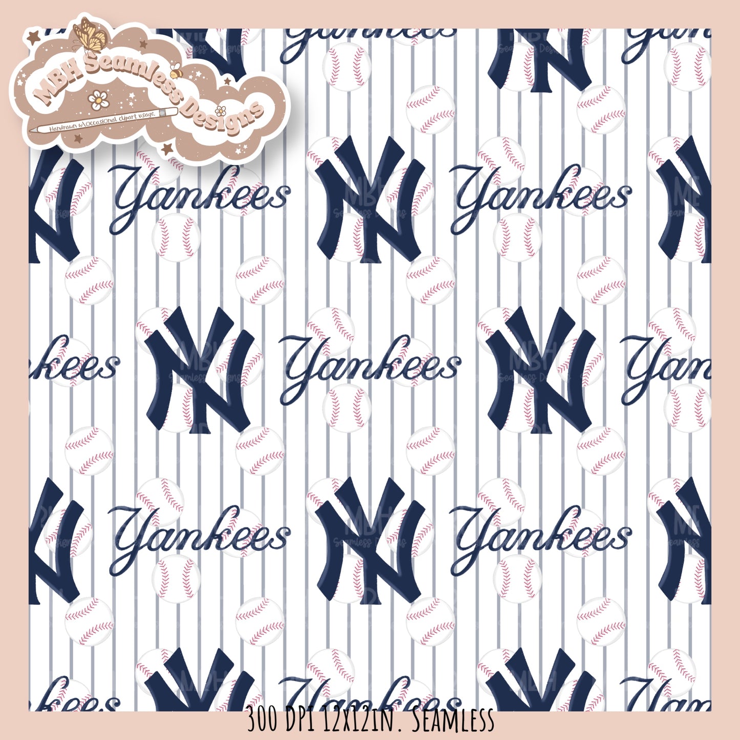 Yankees Baseball Stripes Seamless Pattern