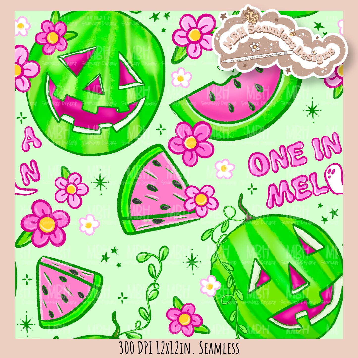One in a Melon Seamless Pattern • Multiple Colorways • Coordinates•PNG