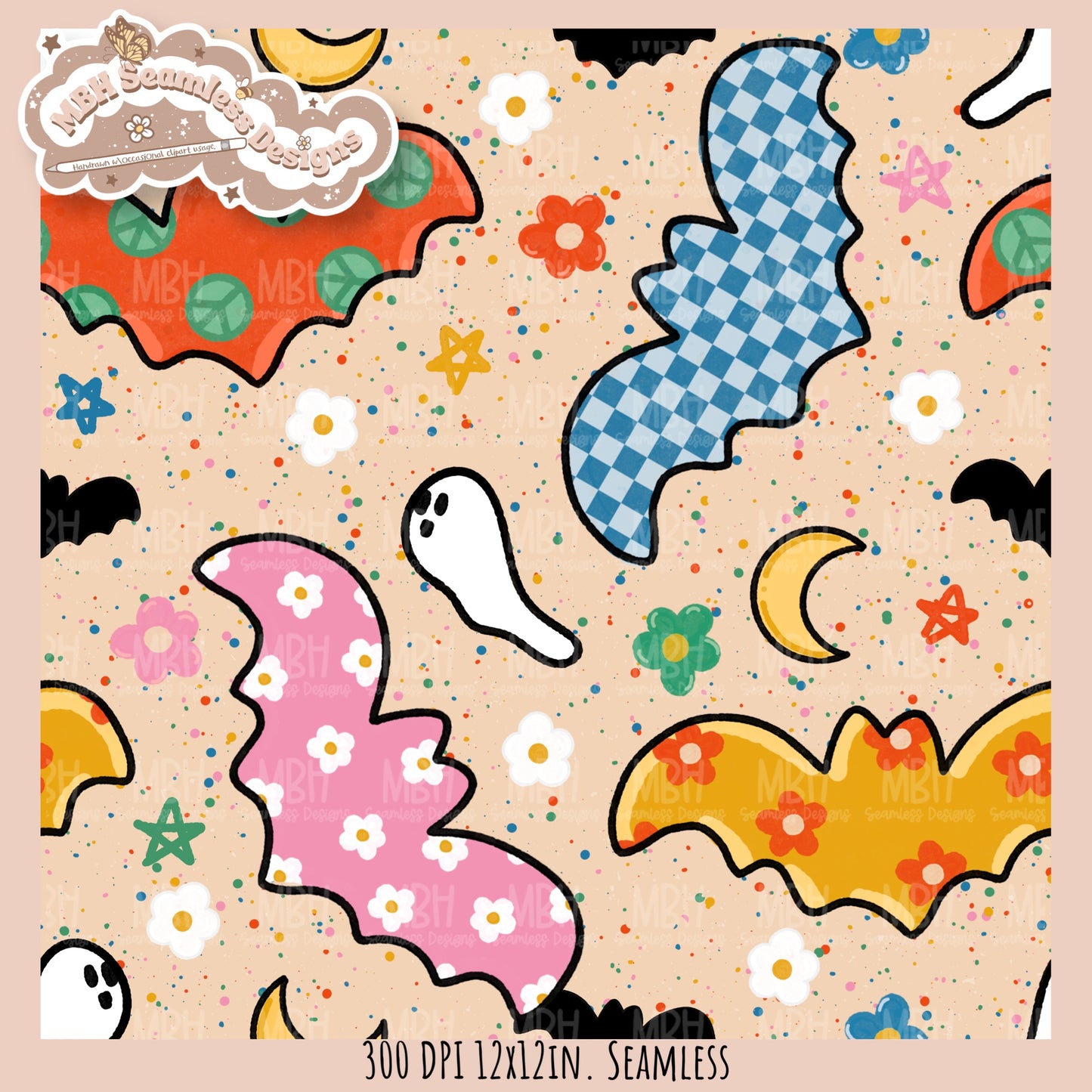 Groovy Bats Seamless Pattern // Assorted Colorway Options