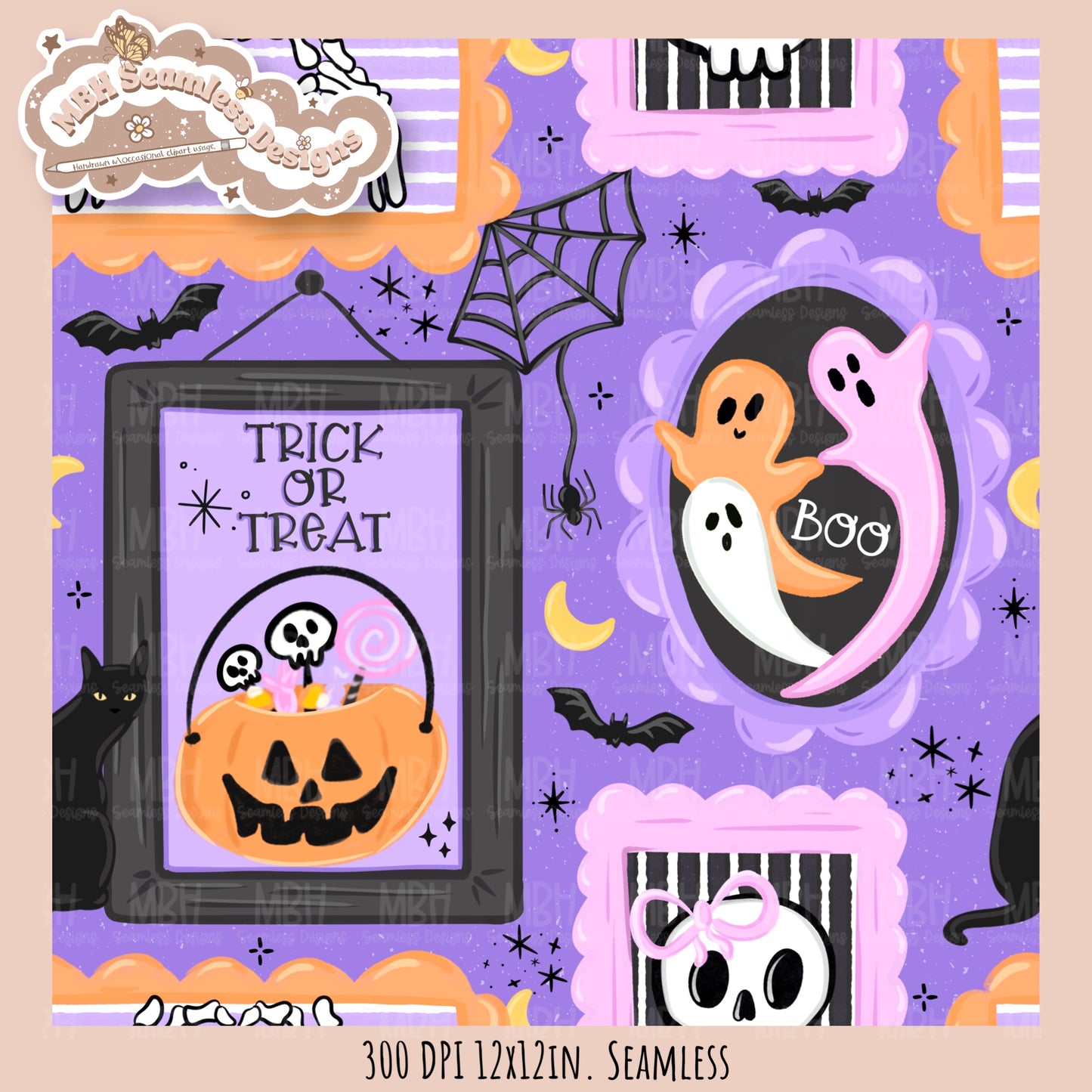 Spooky Frames Seamless Pattern // PNG // Assorted Colorway Options