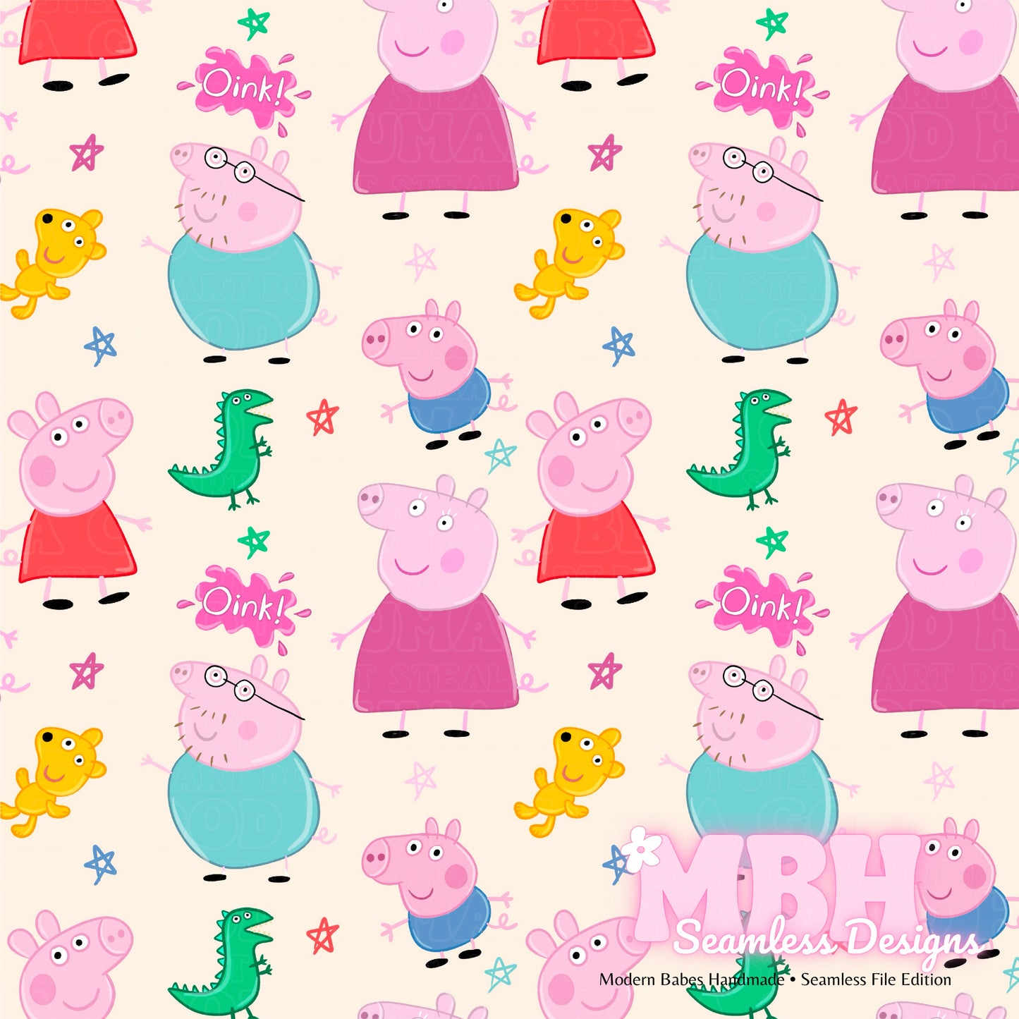 Starry Peppa & Family Seamless Pattern