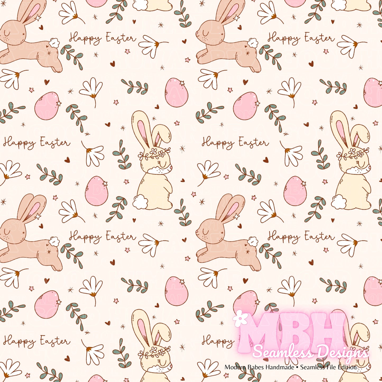 Boho Easter Bunnies Assorted Colorways Seamless Pattern