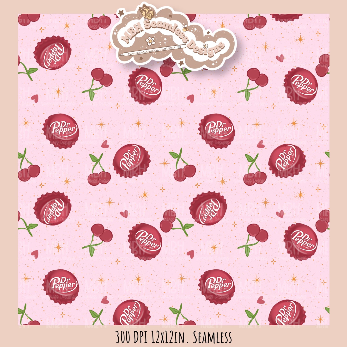 Dr. Pepper Bottle Caps Seamless Pattern // Multiple Colorway Options