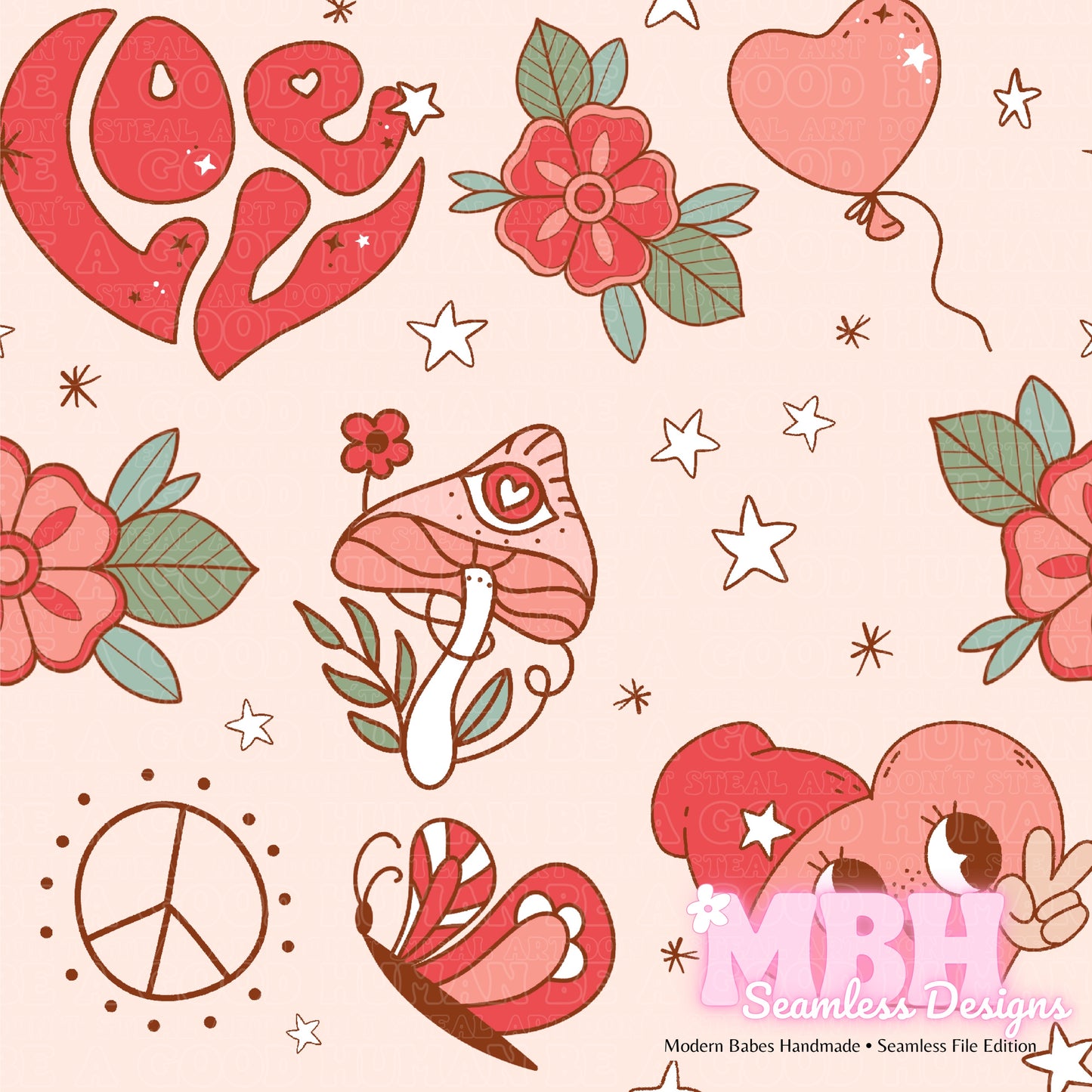 Starry Retro Love Seamless Pattern