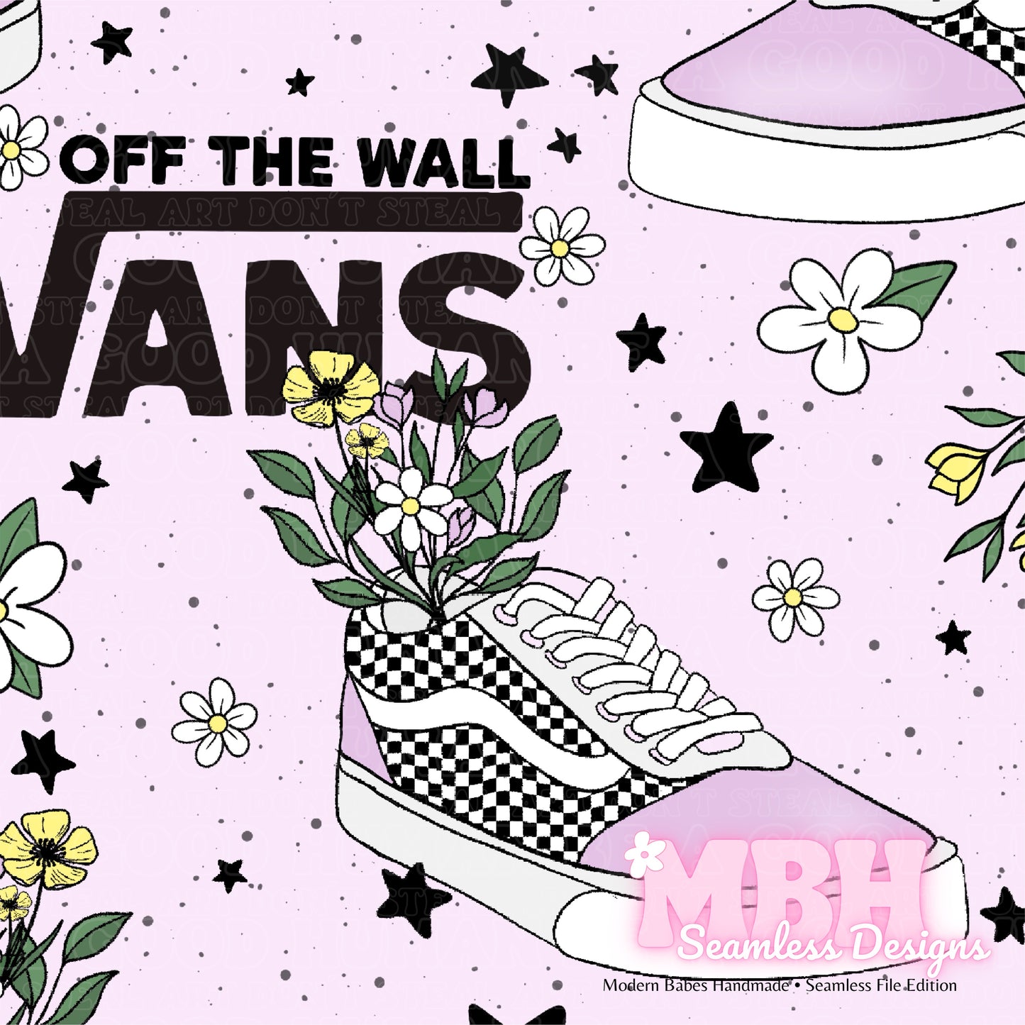 Starry Wildflower Skater Sneakers Seamless Pattern