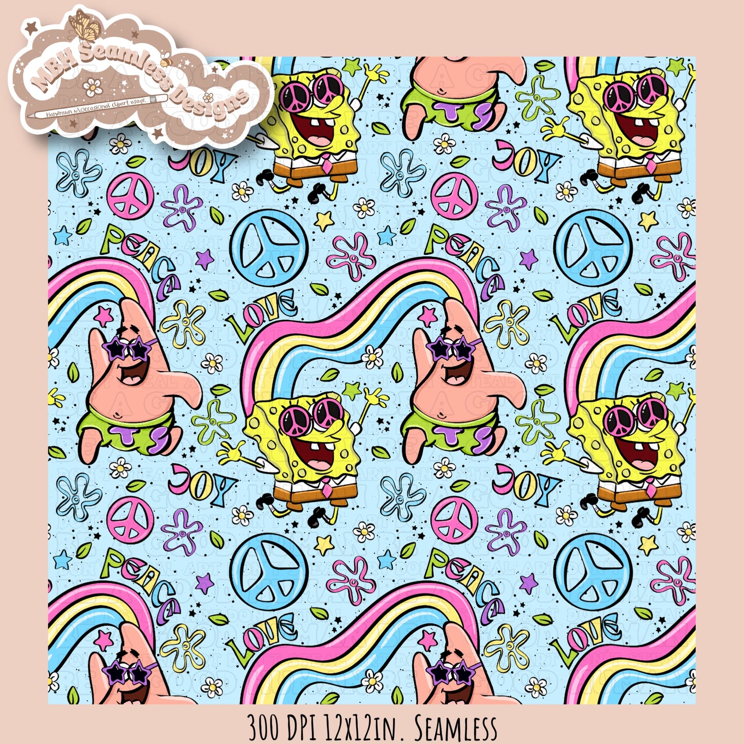 Groovy SquarePants Seamless Pattern MULTIPLE COLORWAYS