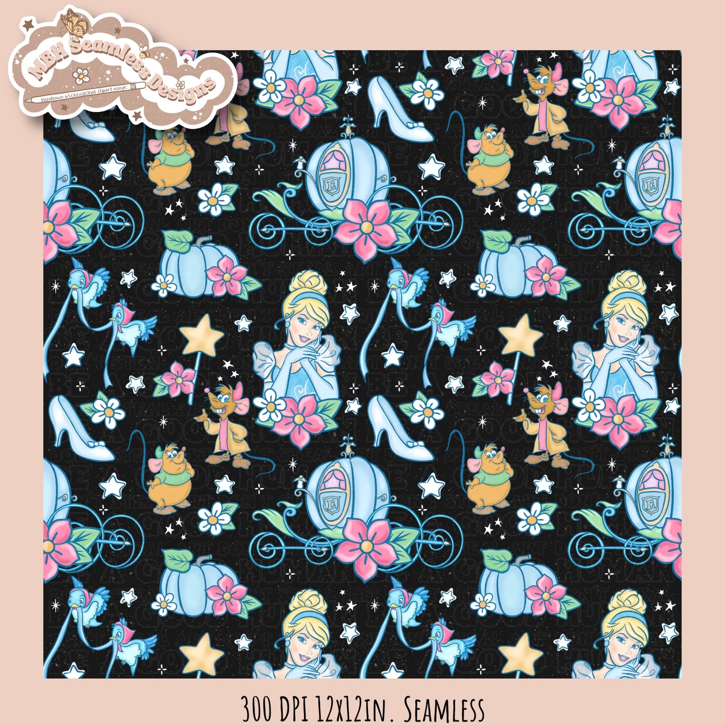 LIMITED EXCLUSIVE Starry Cinderella Seamless Pattern & PNG NO FABRIC SHOPS