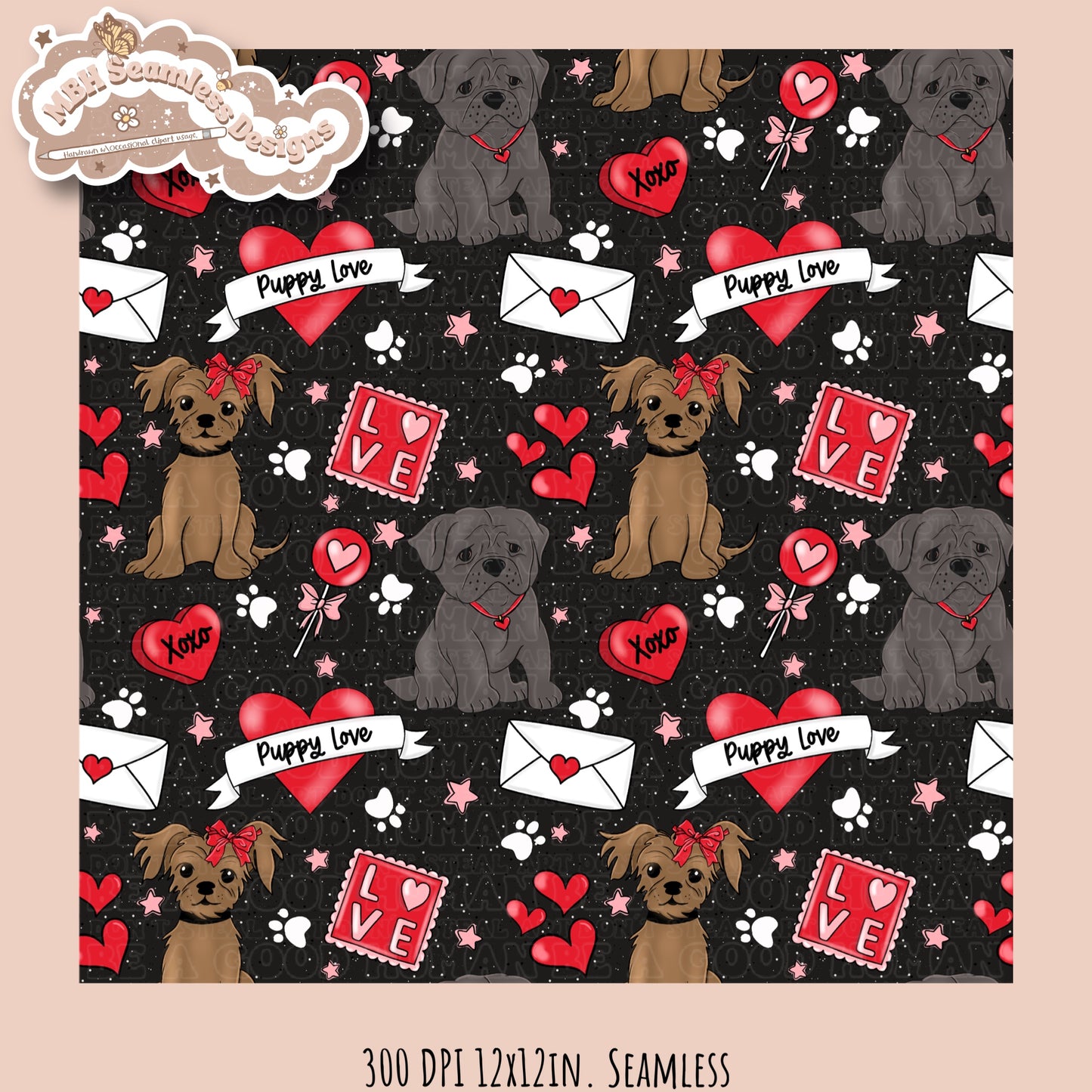 Puppy Love Valentine Seamless Pattern Multiple Colorway Options