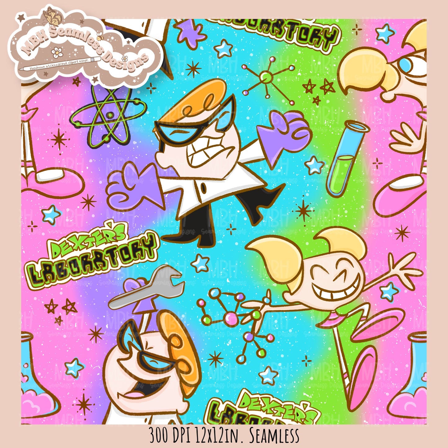 Dexter’s Lab Seamless Pattern // PNG // Assorted Colorway Options
