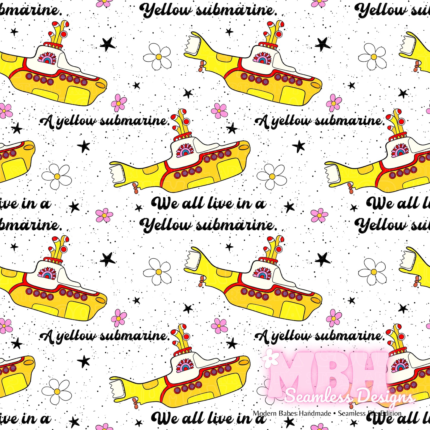 Yellow Submarine Floral Seamless Pattern