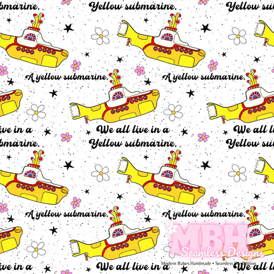 Yellow Submarine Floral Seamless Pattern