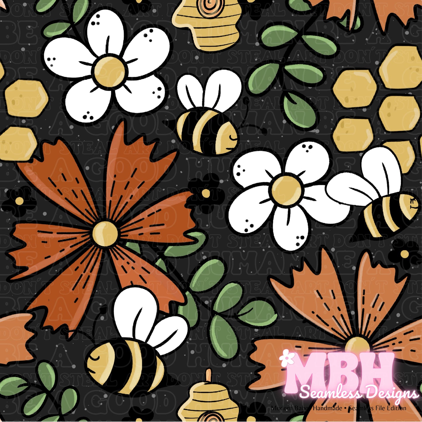 Floral Bees MULTIPLE COLORWAYS Seamless Pattern