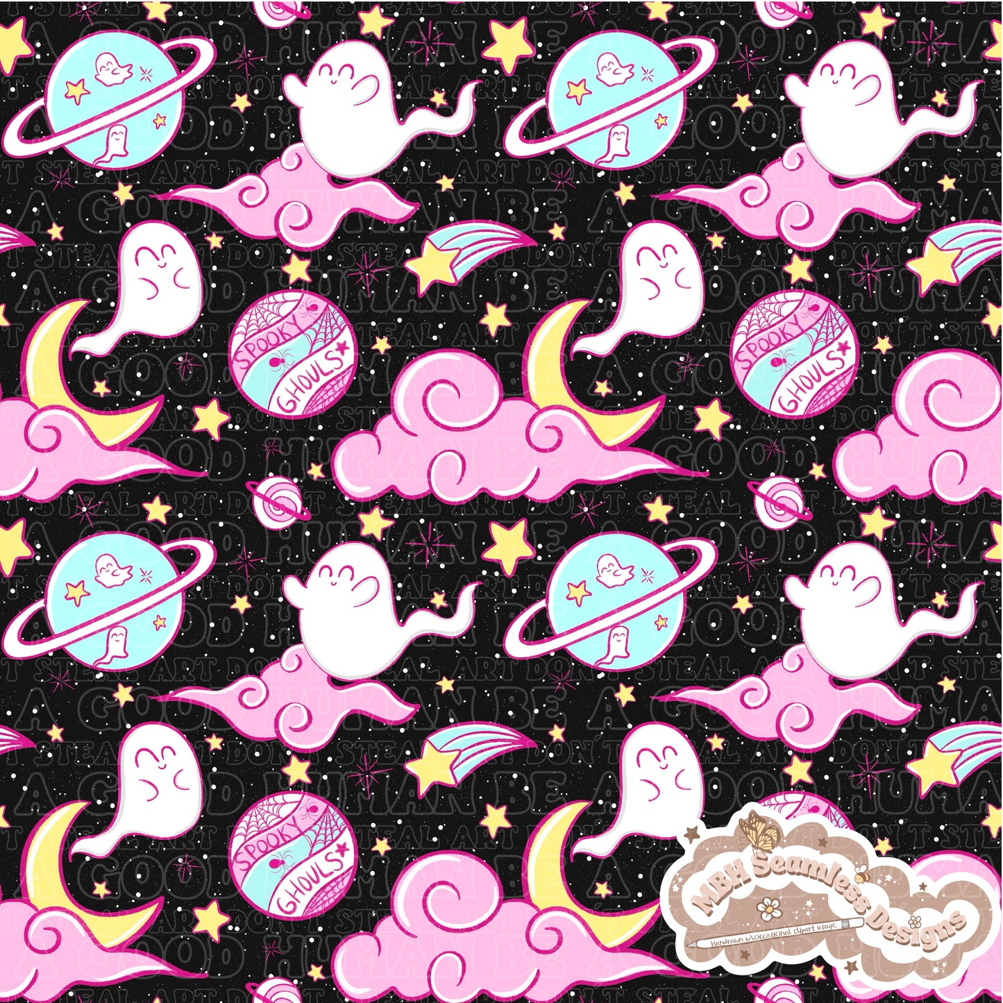 Spooky Space Ghouls Seamless Pattern MULTIPLE COLORWAYS