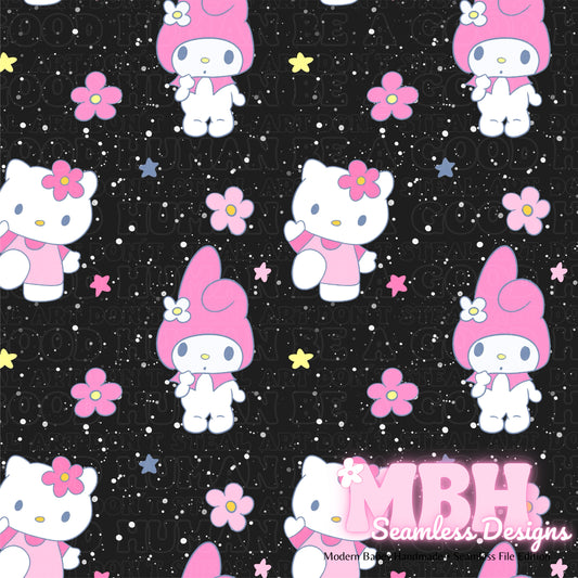 My Melody Hello Kitty Floral Spex Seamless Pattern MULTIPLE COLORWAYS