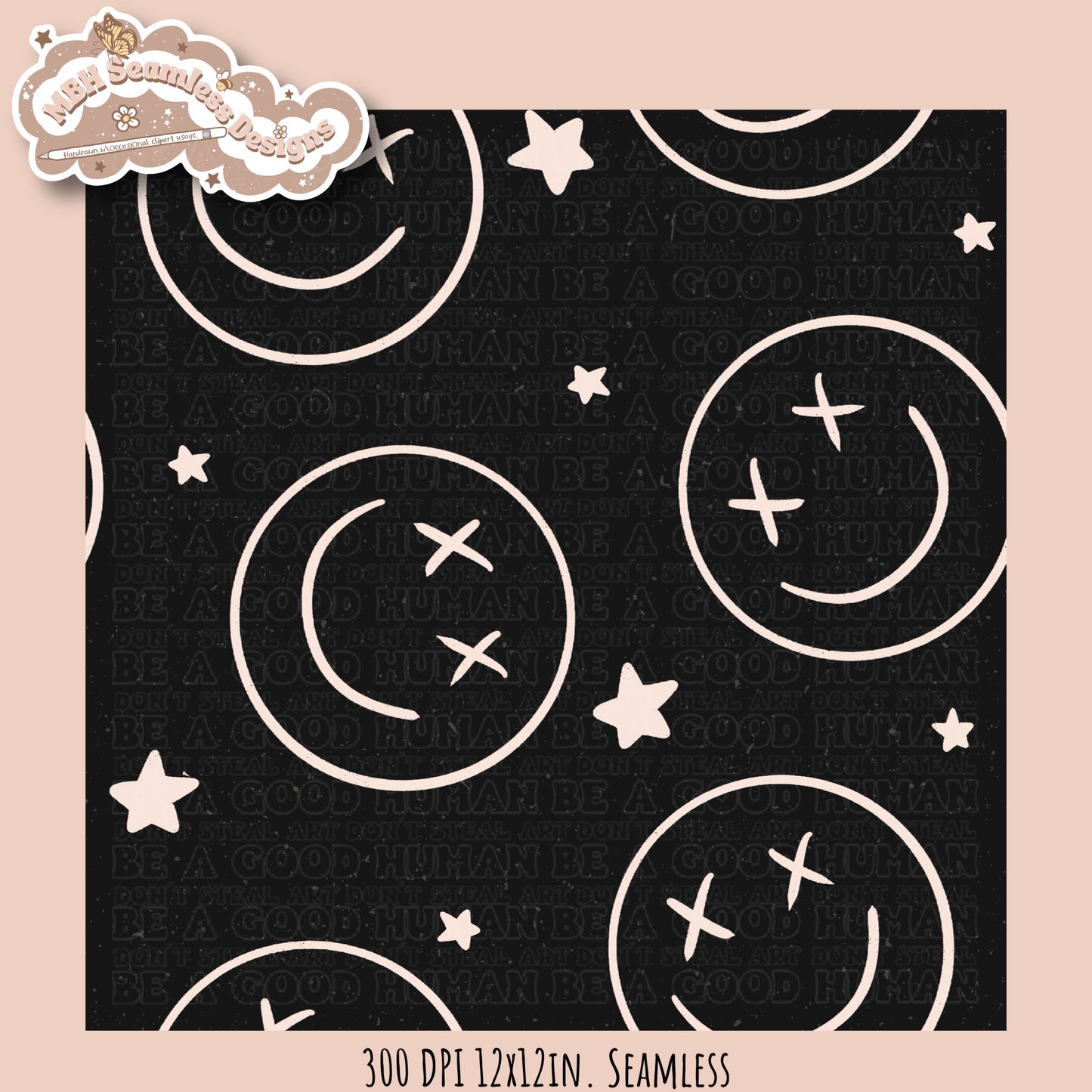 Starry Smiley Faces Seamless Pattern MULTIPLE COLORWAYS