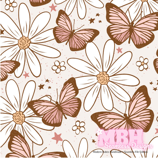 Mauve Pink Butterfly Floral  ASSORTED COLORWAYS Seamless Pattern