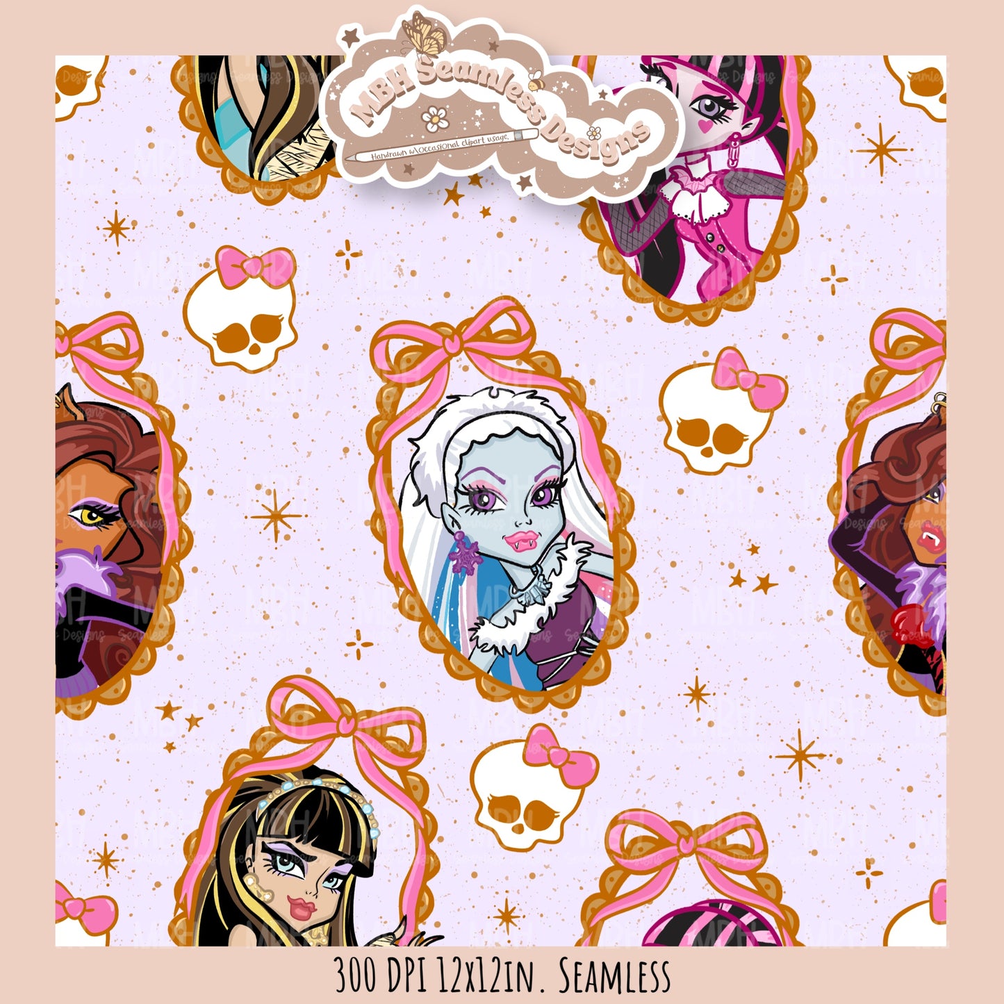 Monster High Coquette Frames Seamless Pattern • PNG • Assorted Colorway Options