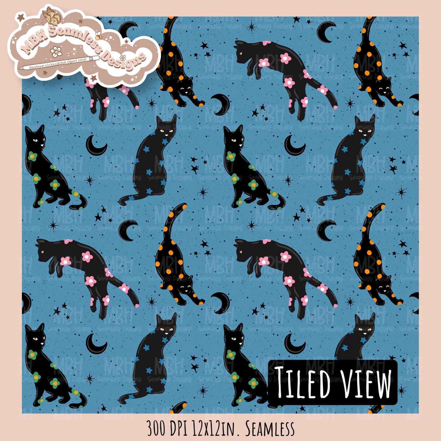 Black Cats Seamless Pattern // Assorted Colorway Options