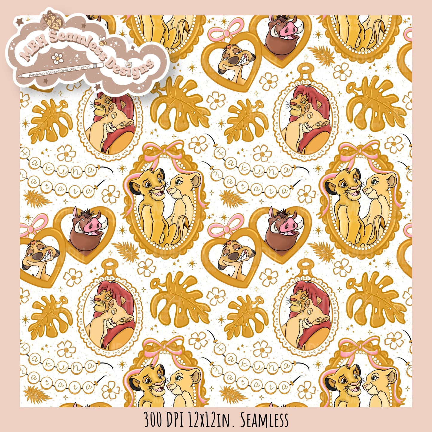 Lion King Frames Seamless Pattern // PNG // Multiple Colorway Options