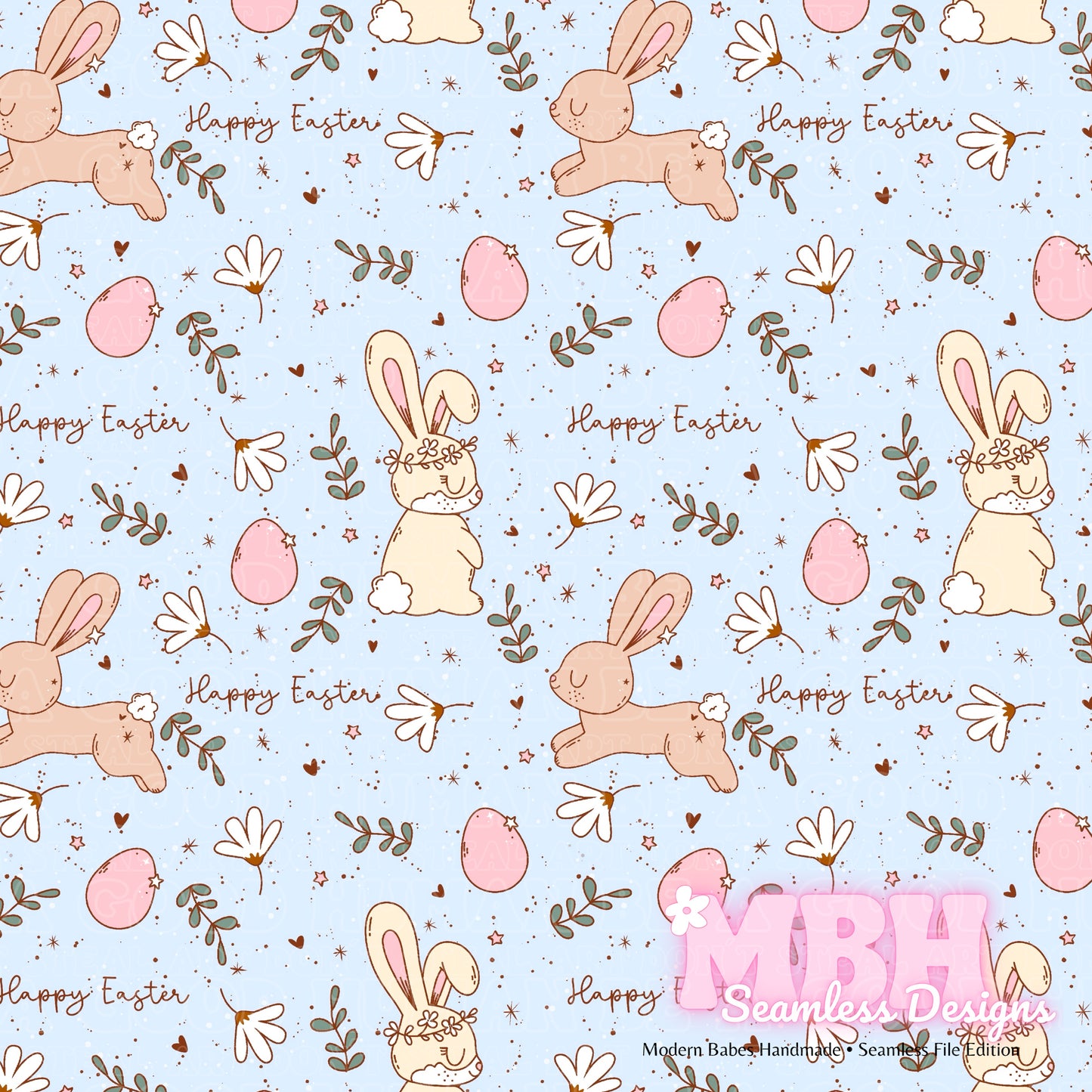 Boho Easter Bunnies Spex Assorted Colorways Seamless Pattern