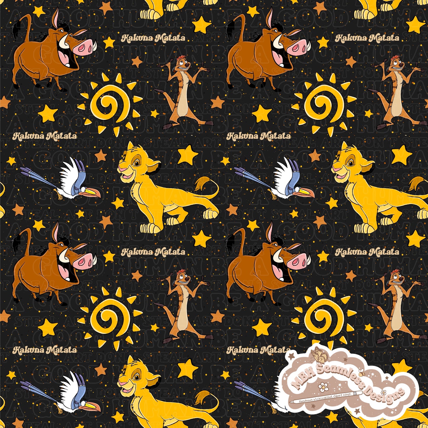 Hakuna Matata Seamless Pattern & PNG MULTIPLE COLORWAYS