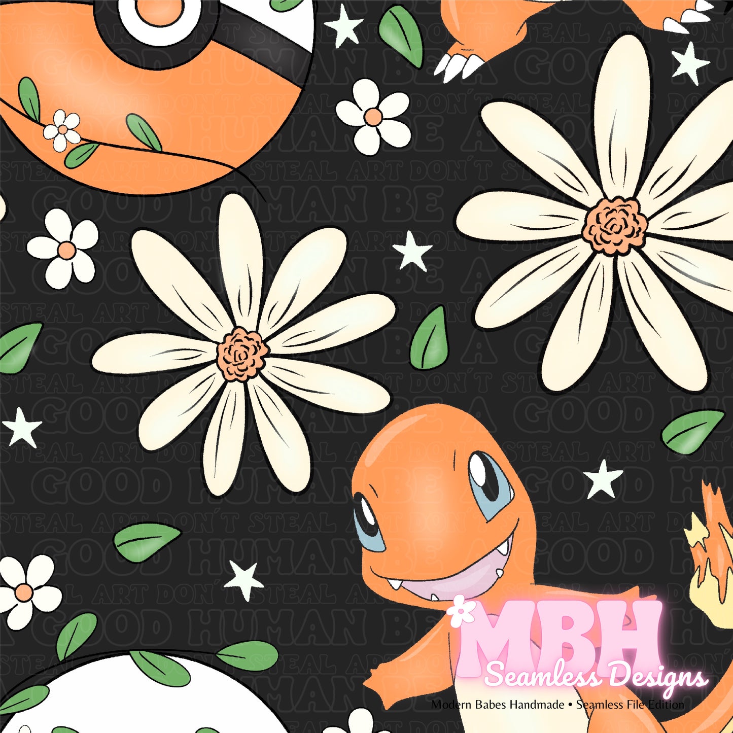 LIMITED Charmander Floral Seamless Pattern