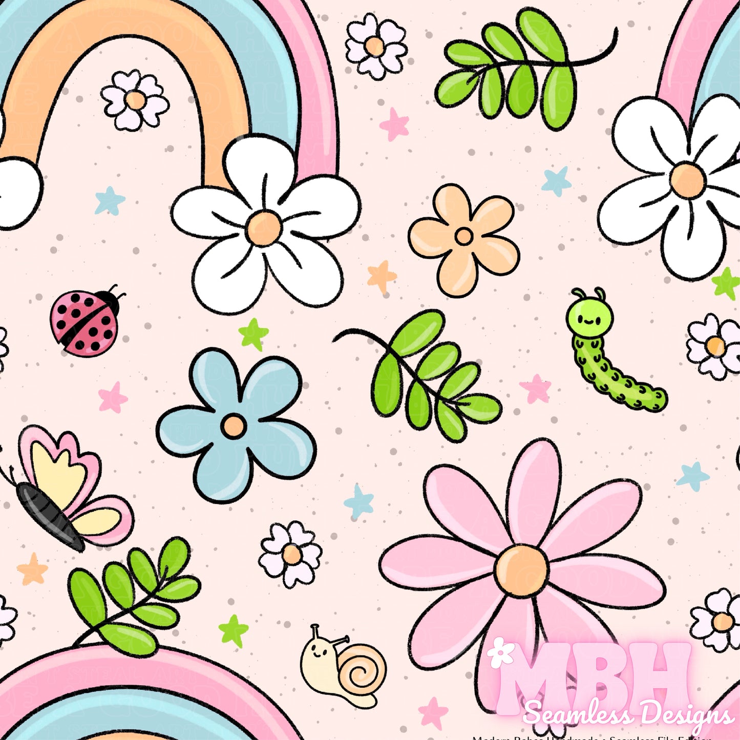 Rainbow Floral Bugs Seamless Pattern MULTIPLE COLORWAYS