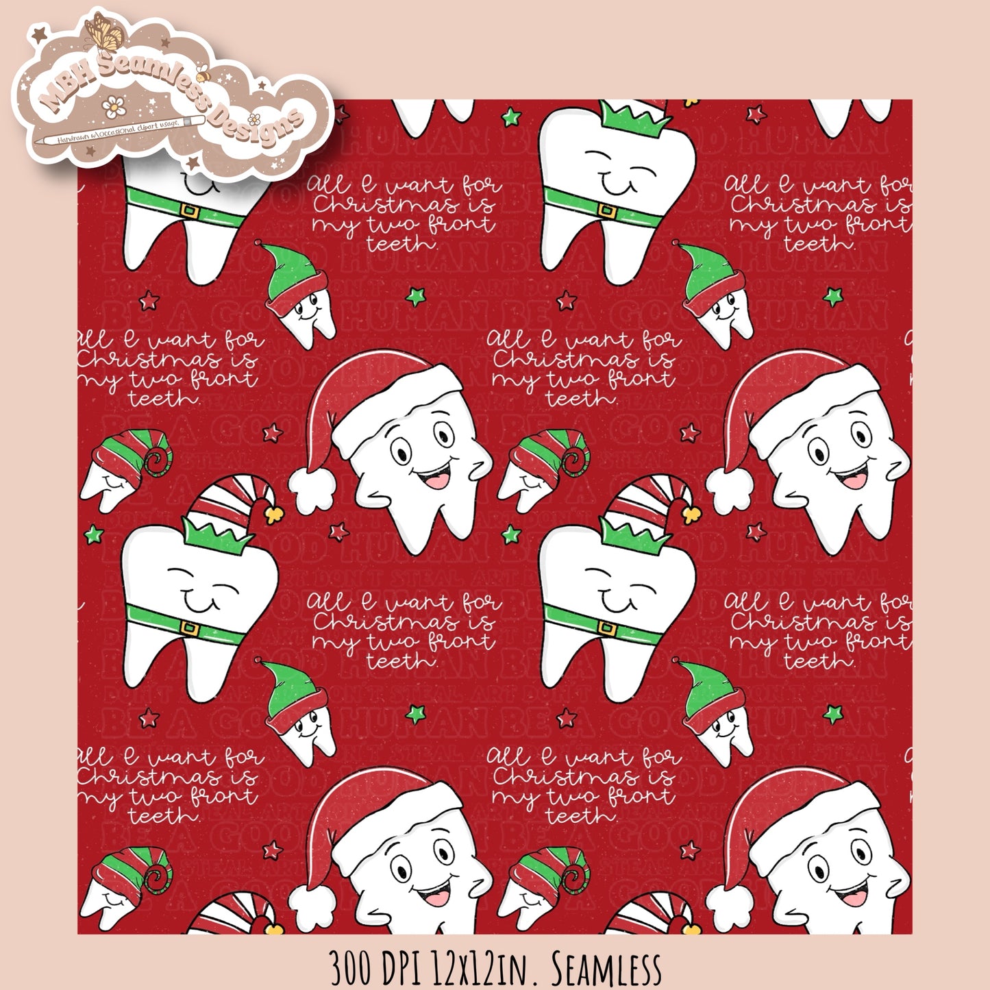 Two Front Teeth Christmas Seamless Pattern MULTIPLE COLORWAYS