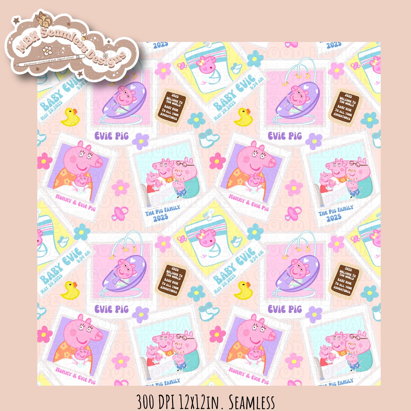 Evie Pig Polaroids Seamless Pattern • Multiple Colorway Options