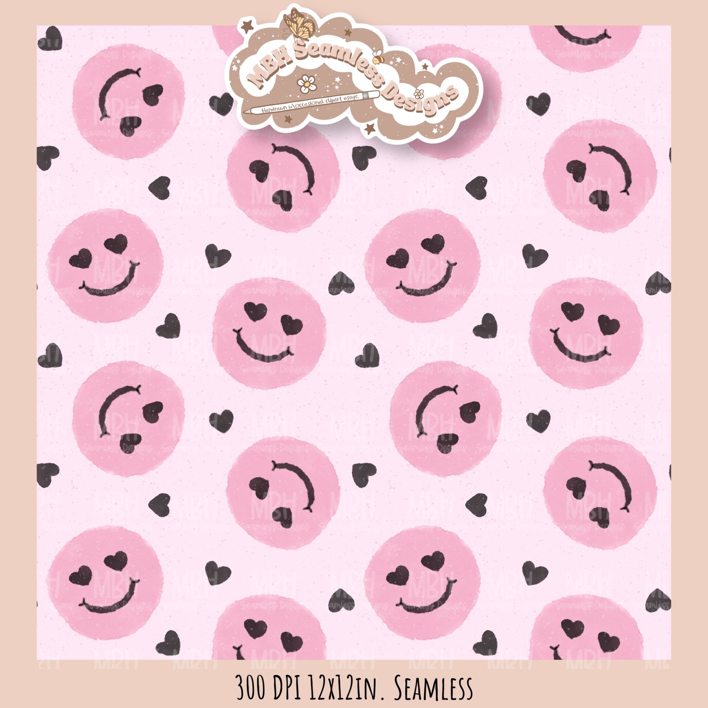 Heart Smilies Seamless Pattern MULTIPLE COLORWAYS