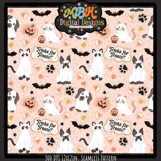 Ghost Cats & Dogs Seamless Pattern // PNG // MULTIPLE COLORWAYS